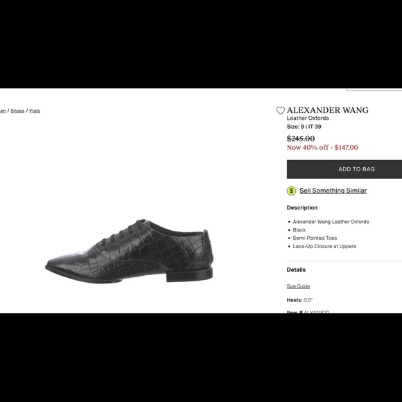 Alexander Wang black leather lace up oxfords with semi pointed toe, size 6.5 - Picture 8 of 10